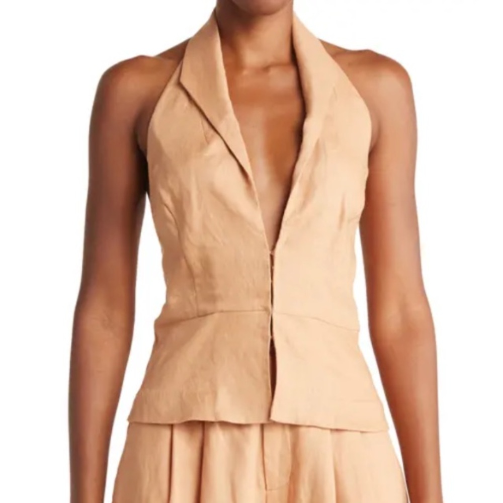 Nicholas Tan 100% Linen Sleeveless Halter Neck Romina Vest Twig Tank Top Shirt